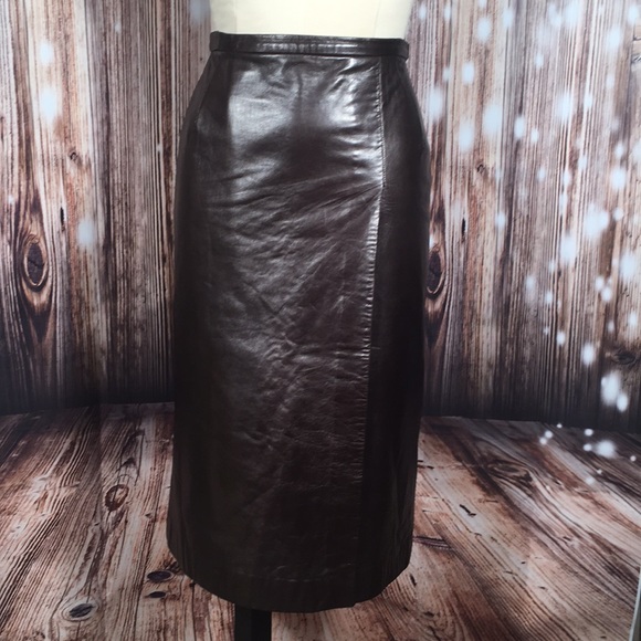 mila Schon Dresses & Skirts - Vintage Mila Schon Chocolate Leather Wrap Skirt 6